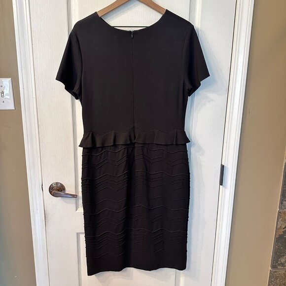 Escada | 44 XL Black Peplum Short Sleeve Pencil Dress Mod Career Stretch Viscose - Picture 6 of 11
